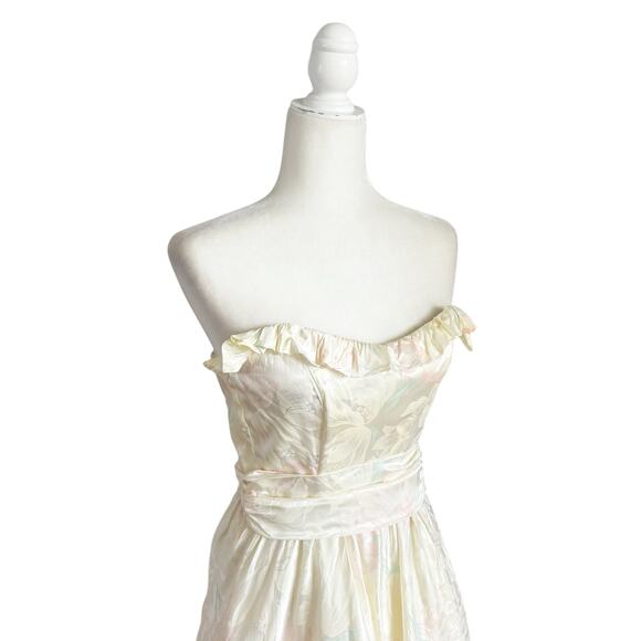 Vintage Steppin' Out Satin Floral Strapless Midi Dress Yellow XS - Picture 4 of 13